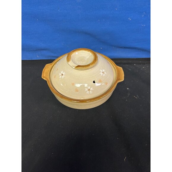 Hand-Painted Ceramic Lidded Casserole Dish With Floral Motif Beige & Brown - Picture 1 of 2